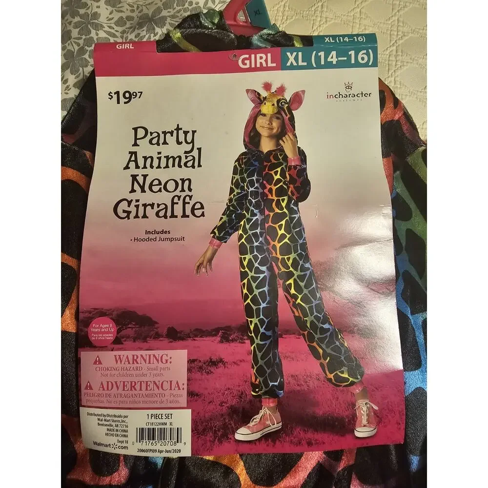 New Party Animal Neon Giraffe Halloween Costume Size Xl 14-16 Jumpsuit - Picture 1 of 2